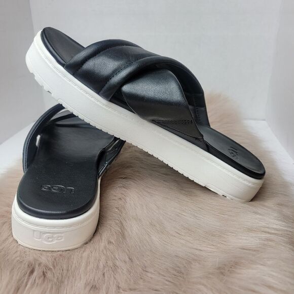 UGG Zayne Crossband Blck Leather Sandal Size 9 - Picture 6 of 10